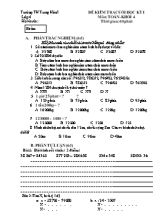 Đề kiểm tra cuối học kỳ I môn Toán Lớp 4 - Trường TH Trung Hòa I (Có đáp án)